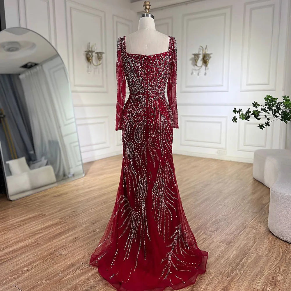 Serene Hill Arabic Pink Elegant Mermaid Overskirt Luxury Beaded Long Evening Dresses Gowns For Formal Occasion 2024 LA72441