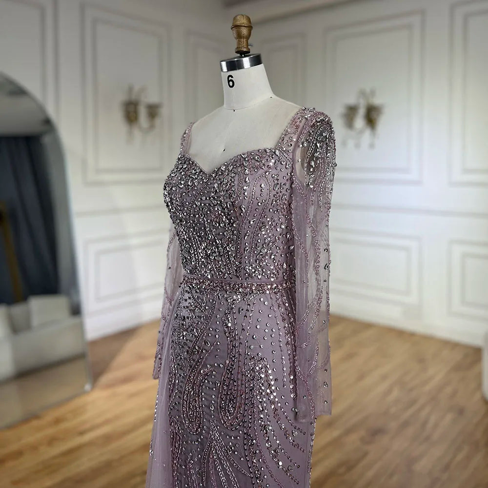 Serene Hill Arabic Pink Elegant Mermaid Overskirt Luxury Beaded Long Evening Dresses Gowns For Formal Occasion 2024 LA72441