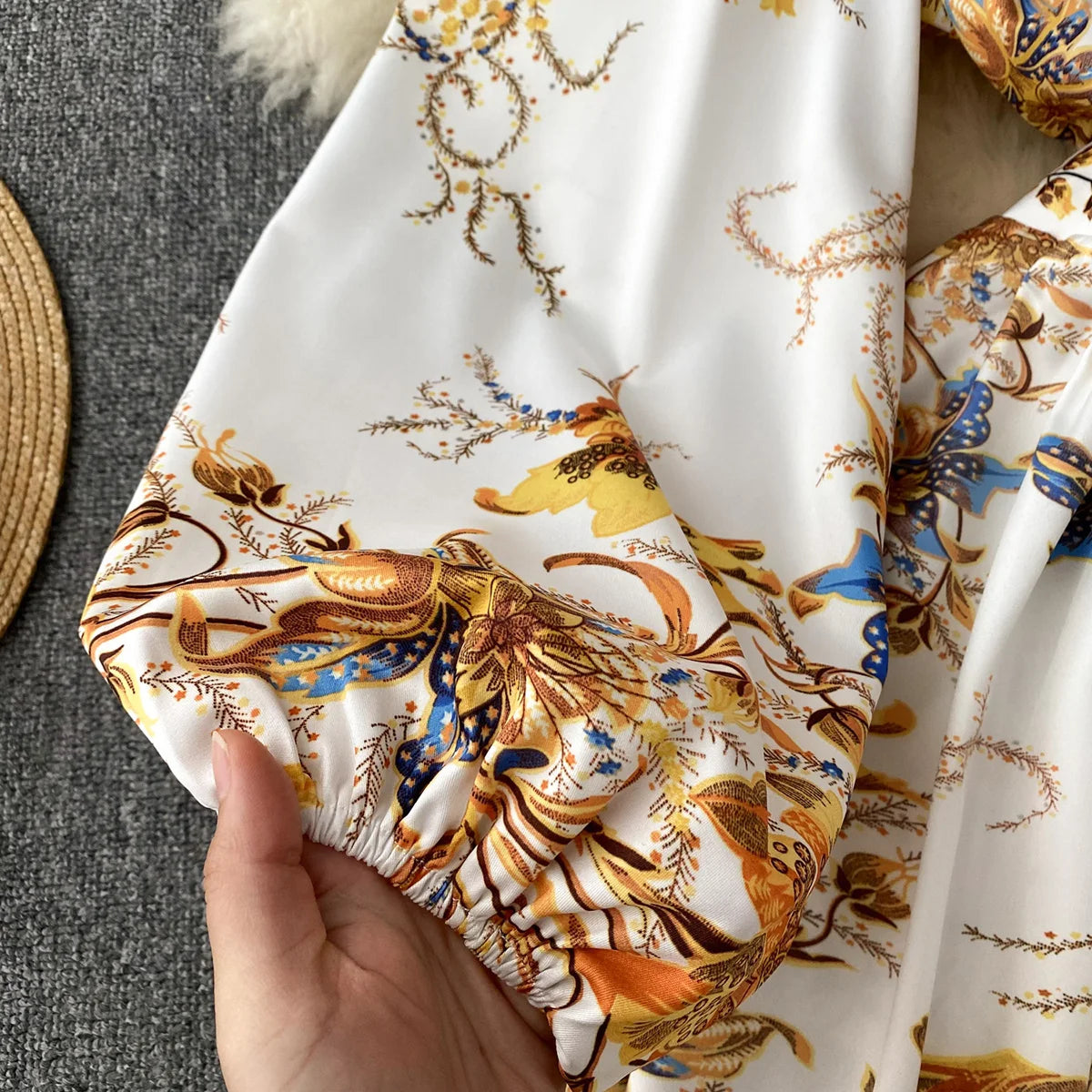 New In Dresses 2023 Fashion Women Clothing Party Elegant Vintage Print Dress Front Button Up V Neck Long Puff Sleeve Mini Dress