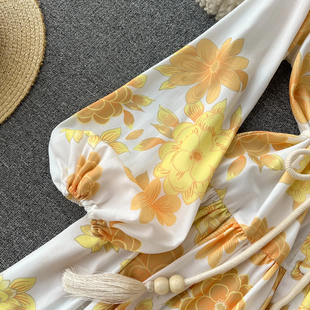 Spring Summer Holiday Dresses For Women 2023 Elegant Vintage Flower Print Dress Ruffle Trim Long Sleeve Mini Dress With Belt