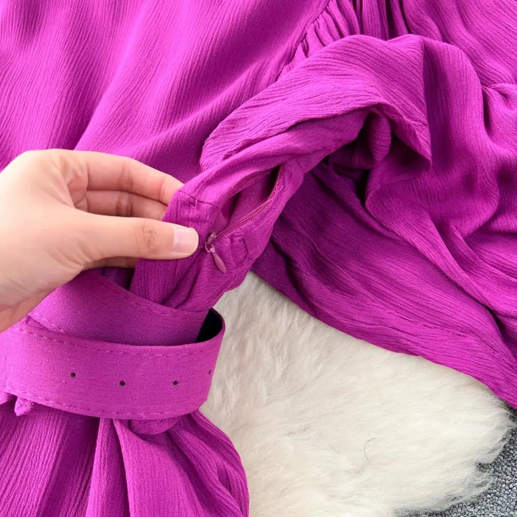 Vintage Puff Sleeve Ruffle Dress Women O-Neck A-Line Elegant Casual Party Prom Dresses Korean Autumn Fashion Female Vestidos New