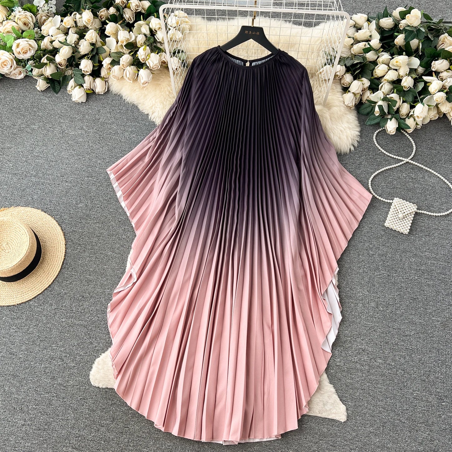 Vintage Print Elegant O-neck Batwing Sleeve Dress A-line Casual Belt Fashion Dress Women Fashion Summer Spring Vestidos