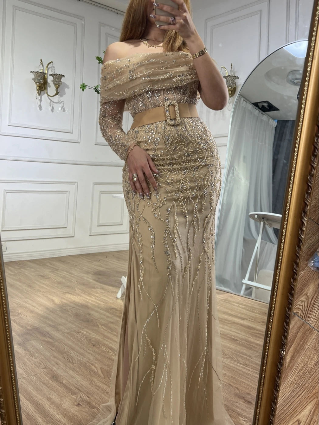 SERENE HILL 2024 Arabic Nude Mermaid One Shoulder Luxury Beaded Evening Party Dresses Formal Gowns For Women Wedding GLA72161