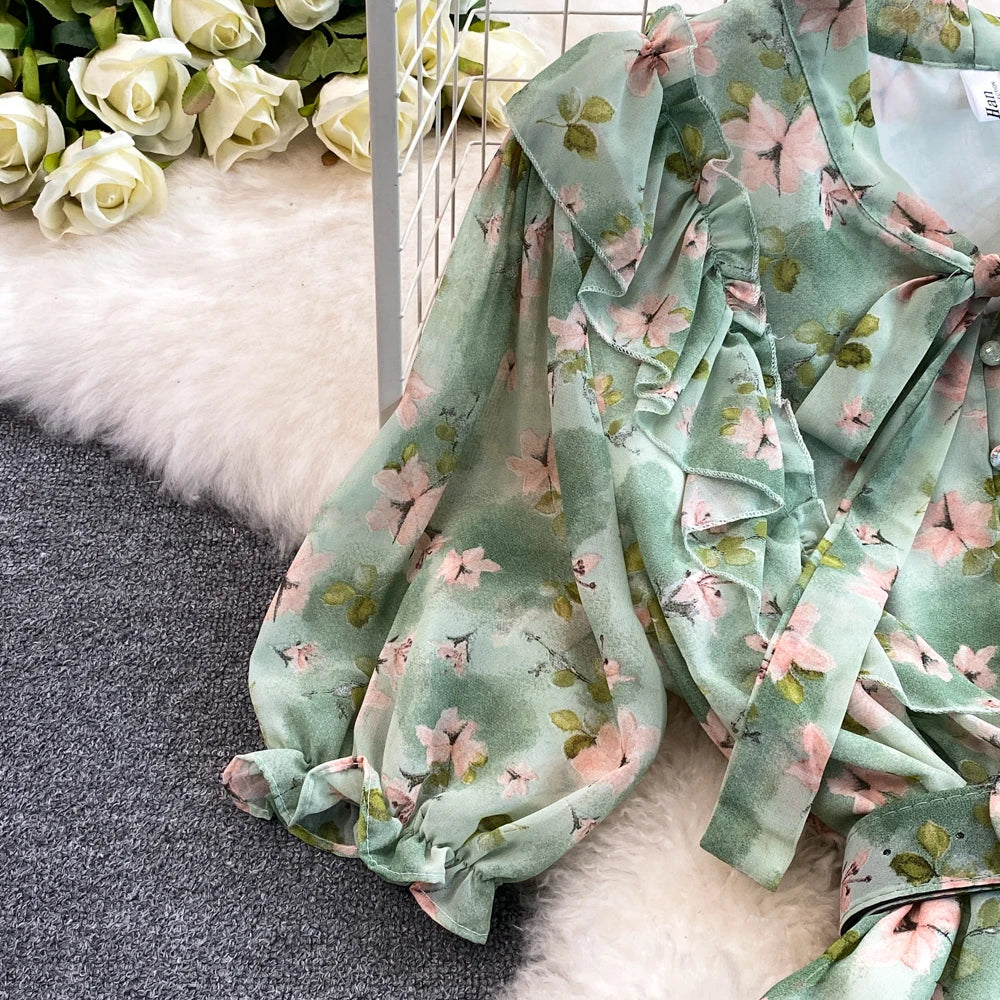 Summer Women Fashion Floral Print Casual Midi Dress Short Sleeve A-Line Maxi Boho Holiday Clothes Female Long Robe Mujers New