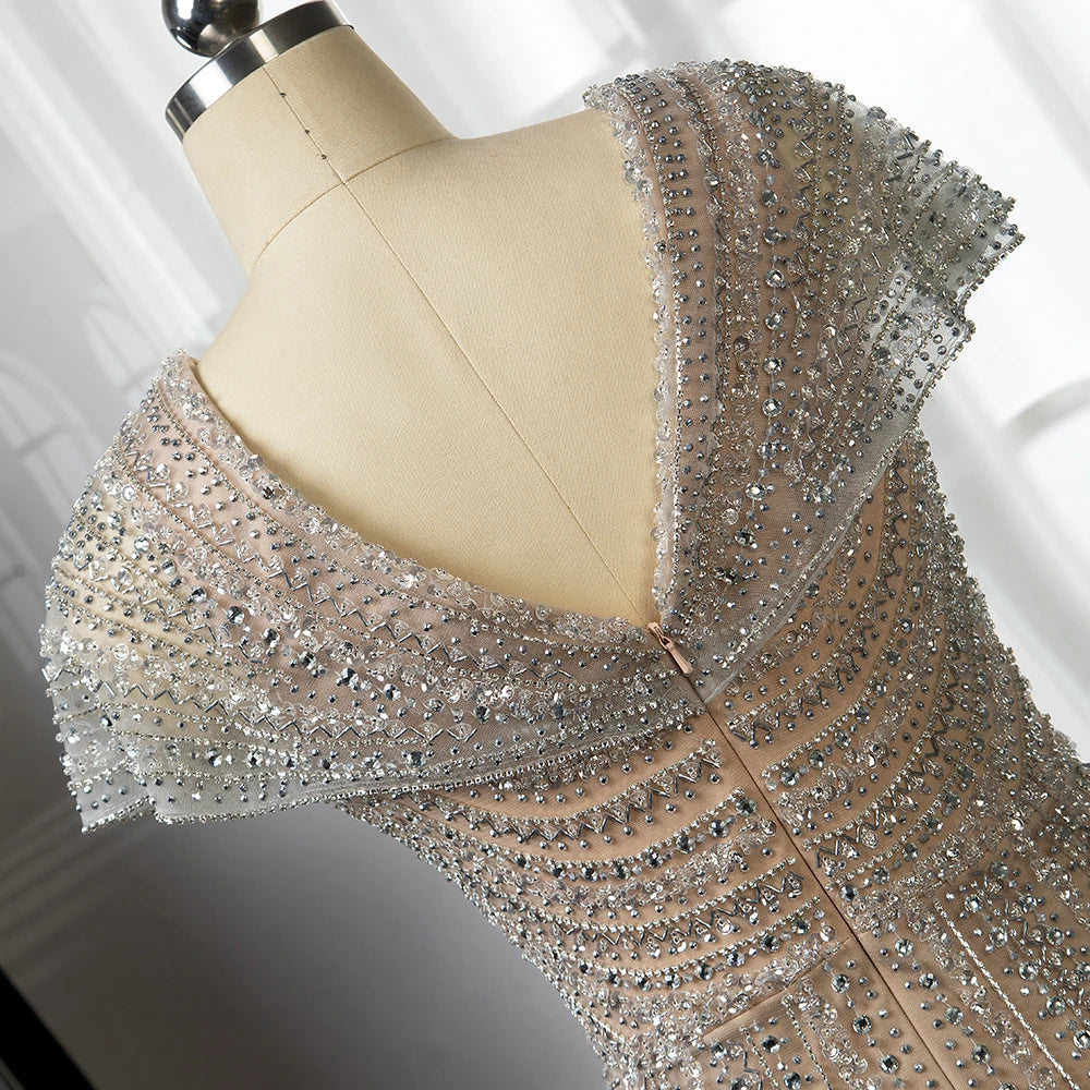 Silver Nude Mermaid Evening Gowns for Women 2023 Dubai Luxury Beading Sparkle Sleeveless Sexy Formal Dress BLA71686 Serene Hill