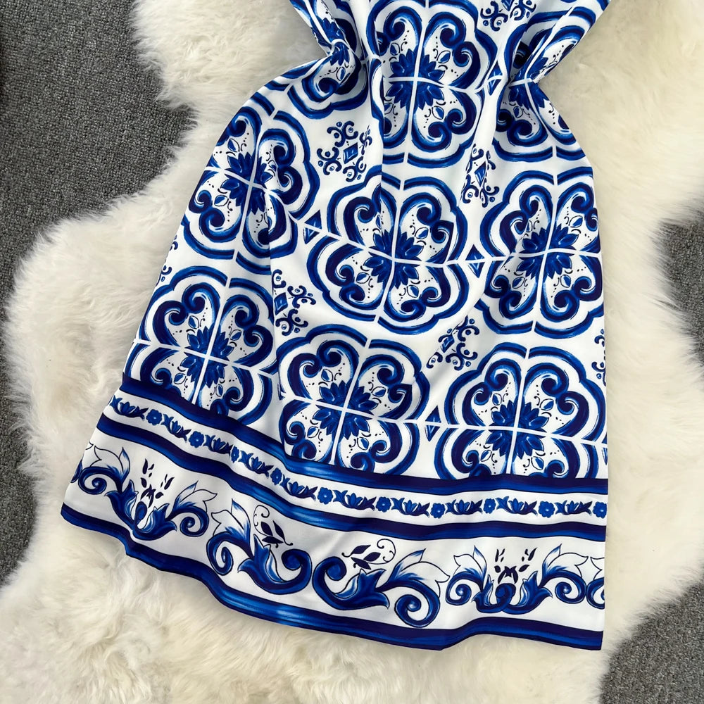 Short Dresses 2023 Fashion Women Clothing Elegant Vintage Print Party Dress Summer Sleeveless Round Neck A Line Mini Dress