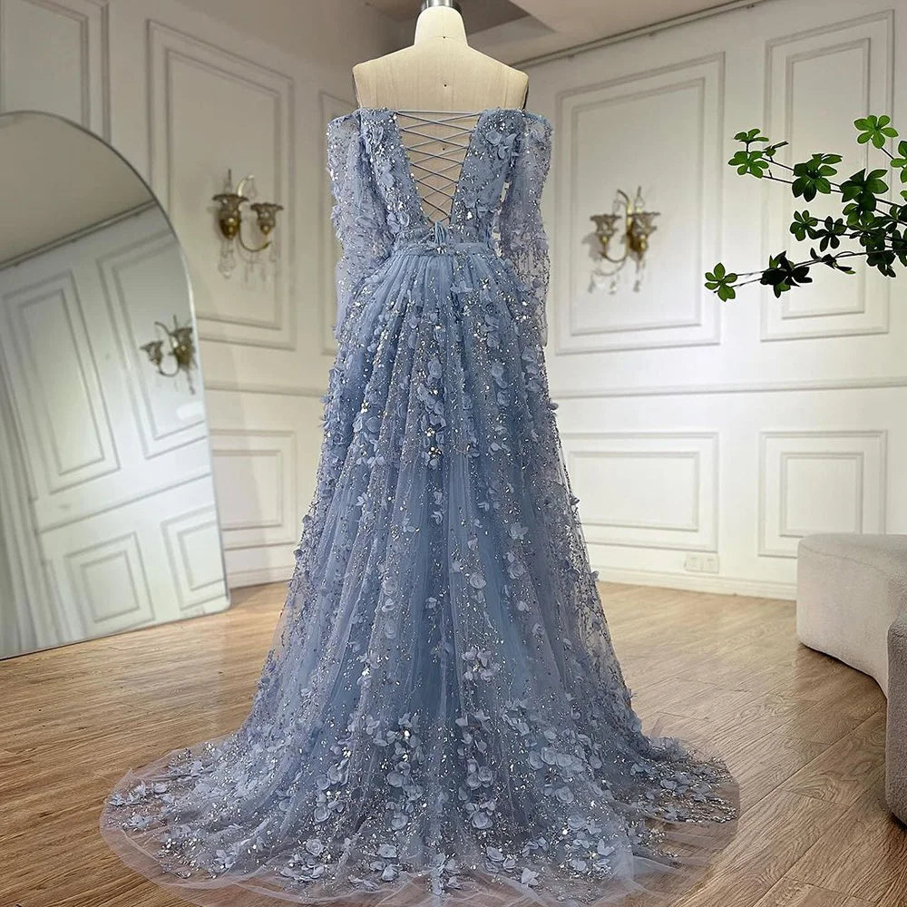 Serene Hill 2024 Pink Strapless Back Lace-Up Mermaid Evening Gown with Overskirt and Appliques for Women | Wedding Party LA72641