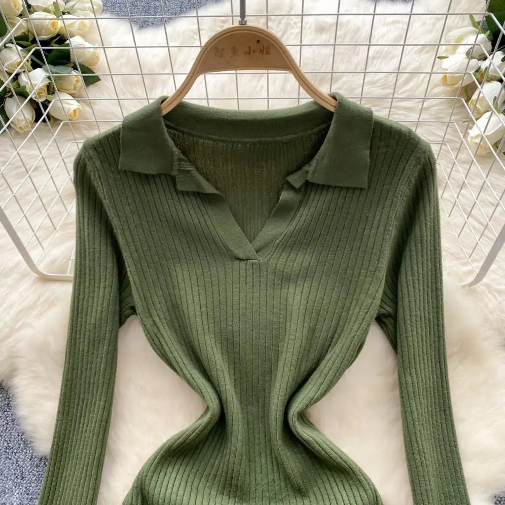 Y2k French Vintage Knitted Dress for Women Autumn Bodycon V-neck Long Sleeved Solid Simplicity Fashion Causal A-line Dresses