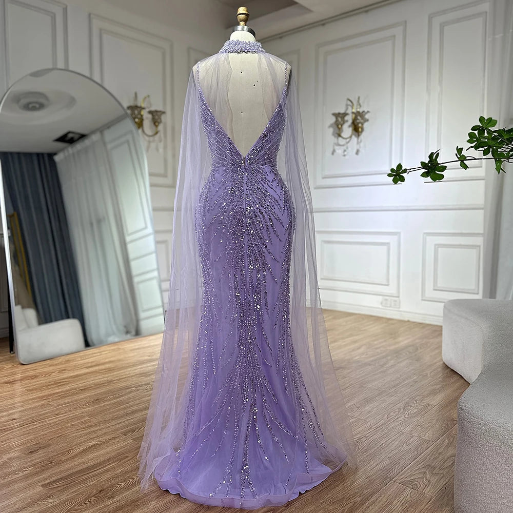 Serene Hill Spaghetti Strap Long Cloak Mermaid Caramel Beaded  Luxury Evening Dresses Gowns for Women's Party 2024 LA72768
