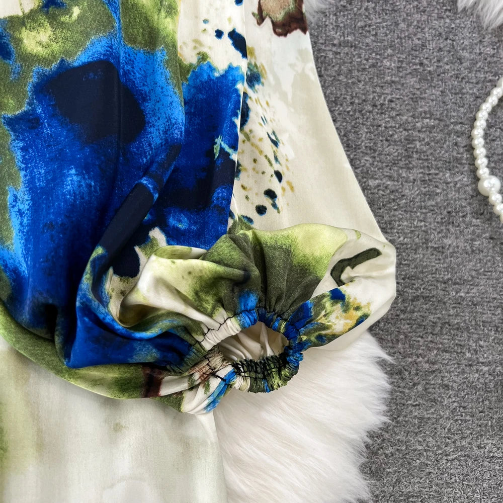 Women Casual A-Line Vintage Floral Long Dress Autumn Elegant Chic Party Boho Maxi Dresses Beach Holiday Female Vestidos New
