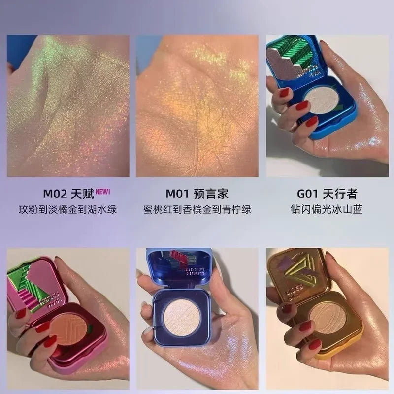 Kaleidos Highlighting Chameleon Diamond Face Highlighter & Glitter Palette Chrome Metallic Eyeshadow Makeup