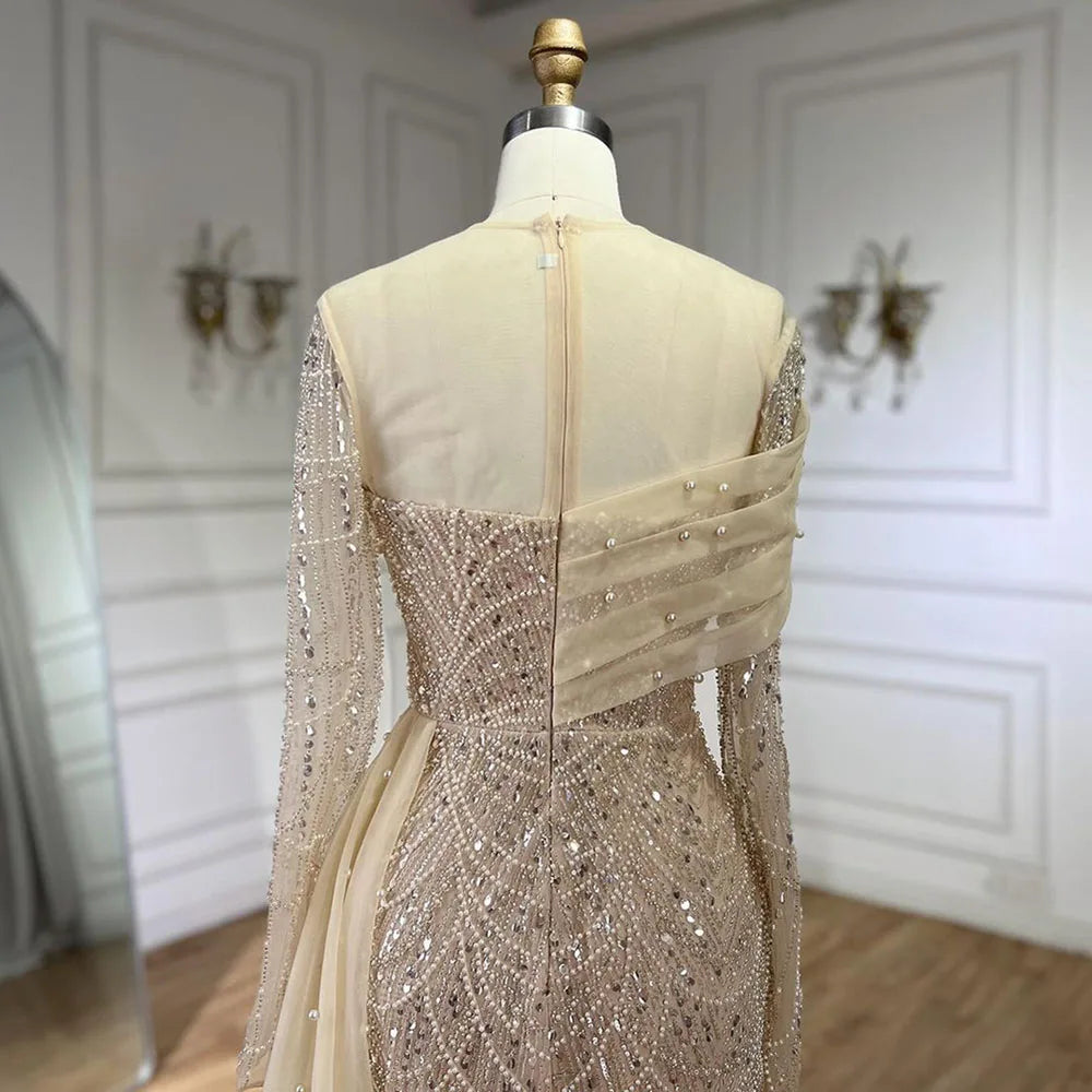 SERENE HILL 2024 Dubai Arabic Nude Mermaid Luxury Beaded Evening Dresses Gowns With Overskirt For Women Wedding Party GLA72254A