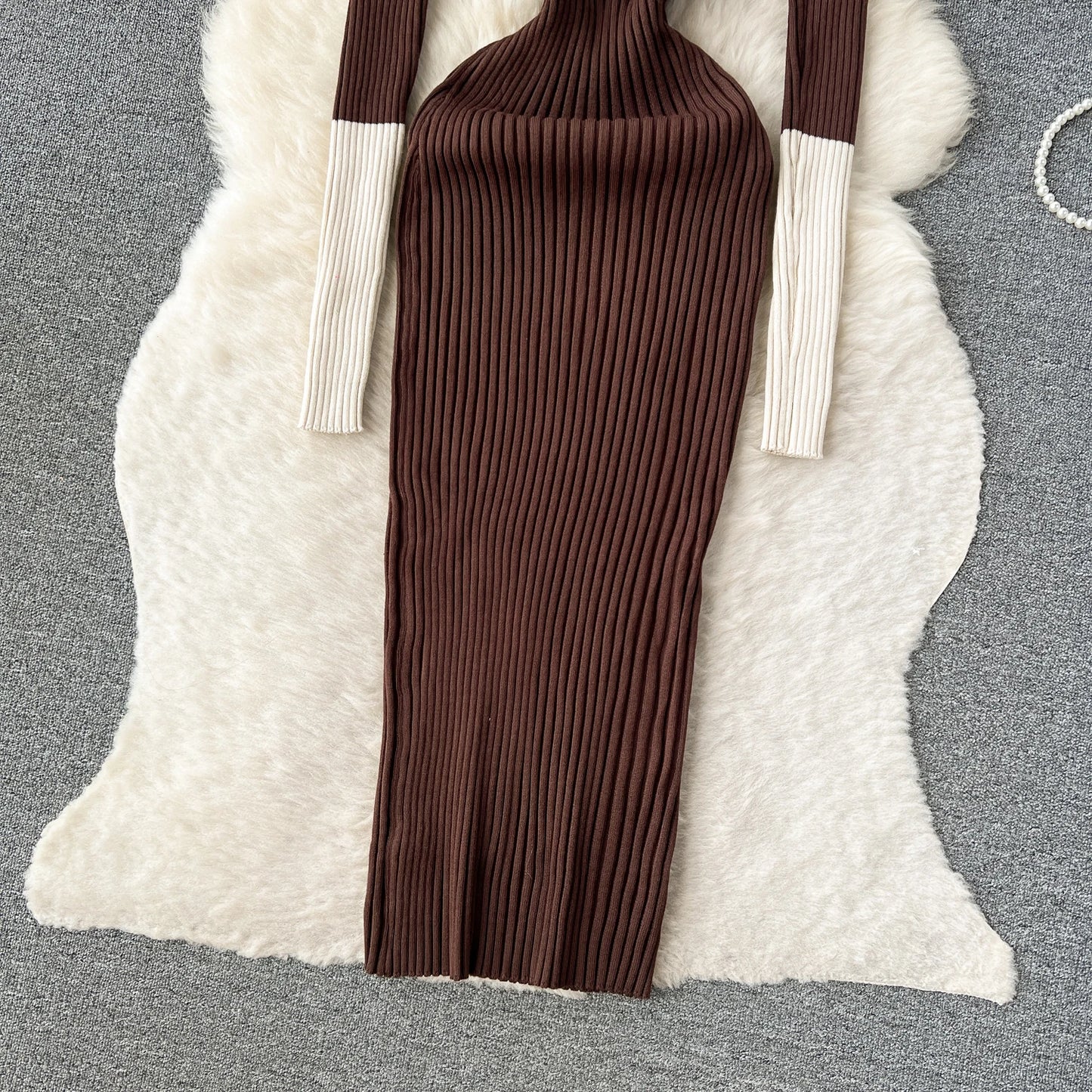 Elegant Polo-neck Long Sleeve Knit Bodycon Pencil Dress Slim Basic Fashion Sweater Vestido Sexy Women Autumn Winter Clothing