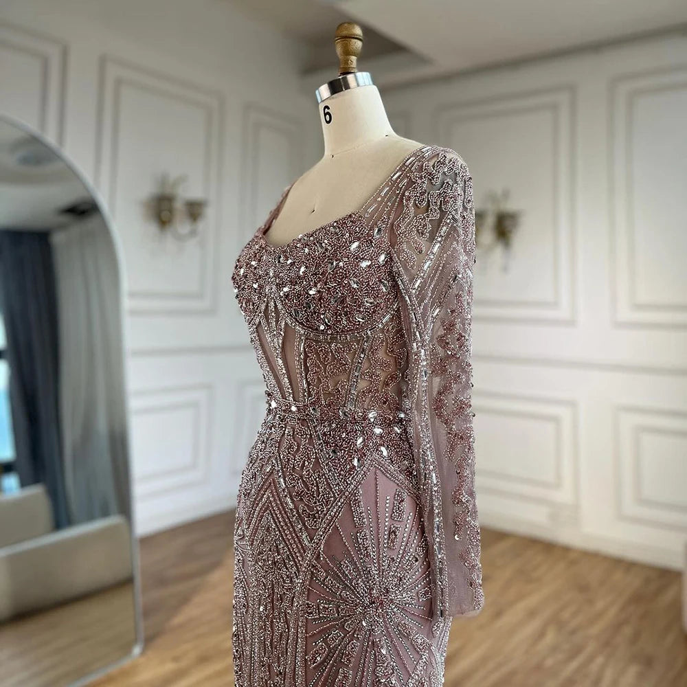 Serene Hill 2024 Women Wedding Parties Dubai Arabia Luxury Beaded Evening Dresses Gowns Green Elegant Split Mermaid LA72518