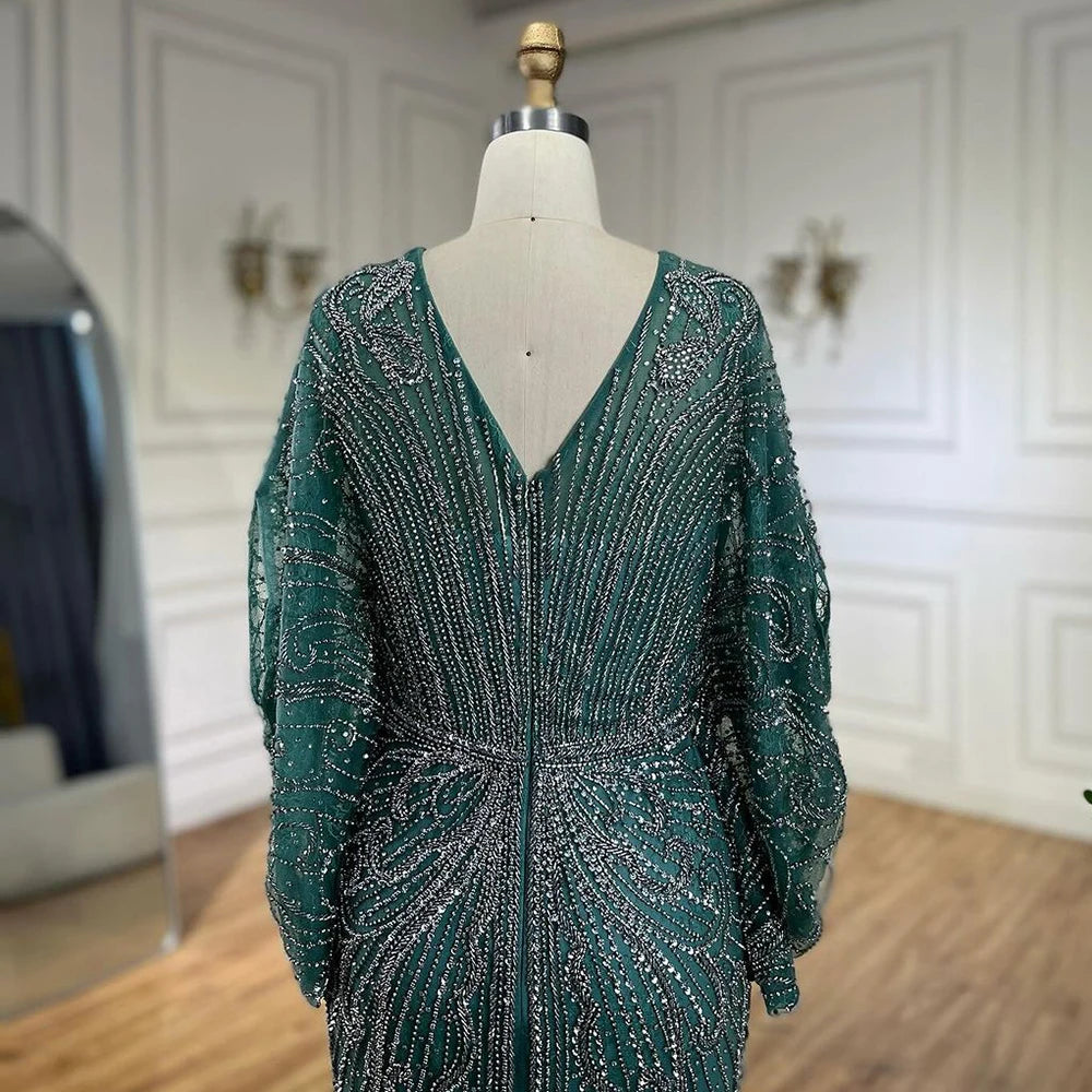 SERENE HILL 2024 Arabic Gold Elegant Mermaid Black Luxury Beaded Evening Dresses Gowns Diamond For Women Wedding Party GLA72288A