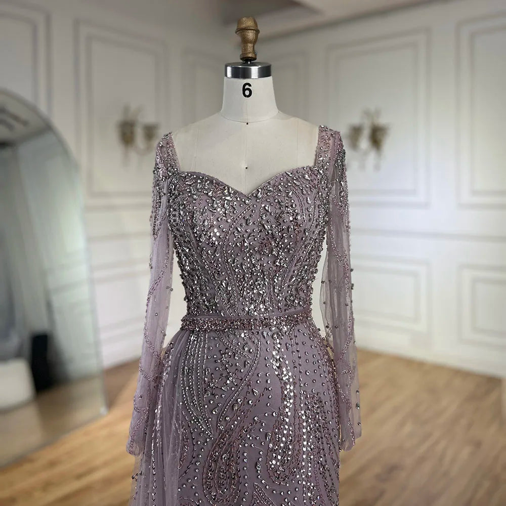 Serene Hill Arabic Pink Elegant Mermaid Overskirt Luxury Beaded Long Evening Dresses Gowns For Formal Occasion 2024 LA72441