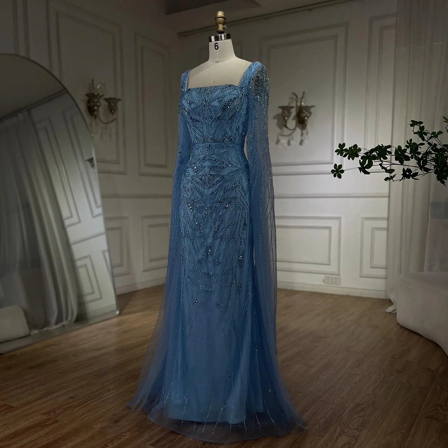 SERENE HILL 2024 Arabic Nude Cape Sleeves Mermaid Dubai Evening Dresses Beaded Luxury Wedding Party Gowns For Women GLA72261