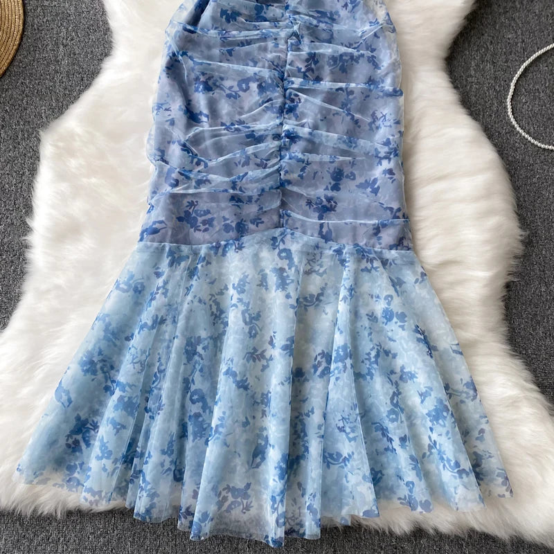 Summer Sexy Vintage Bodycon Women Dress Elegant Solid Print Slim Evening Party Club Prom Dresses Female Mesh Clothes Robe New