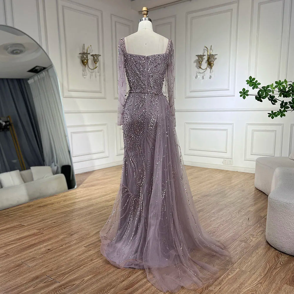 Serene Hill Arabic Pink Elegant Mermaid Overskirt Luxury Beaded Long Evening Dresses Gowns For Formal Occasion 2024 LA72441