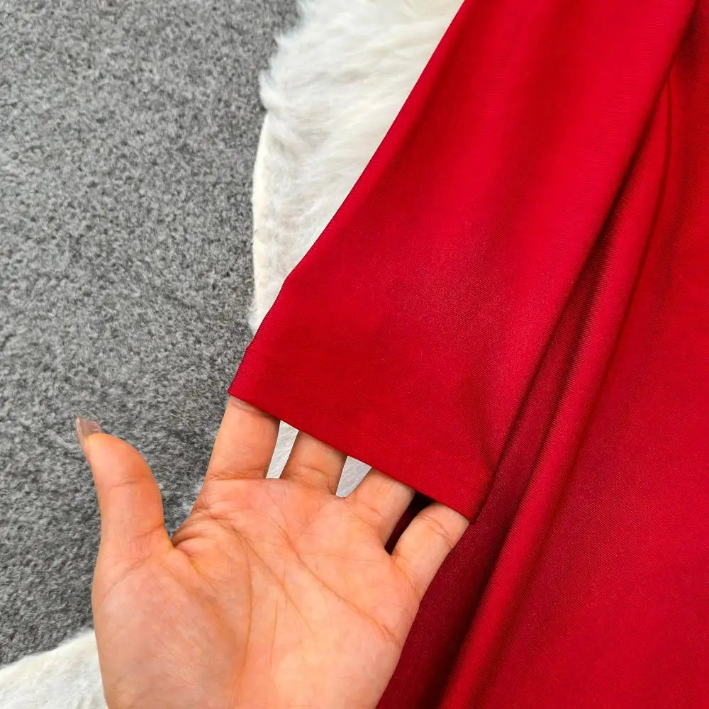 Autumn Solid Long Sleeve Party Dress for Women Sexy Bodycon Stand Collar Evening Dresses Bow Bandage Pleated Slim Waist Vestidos