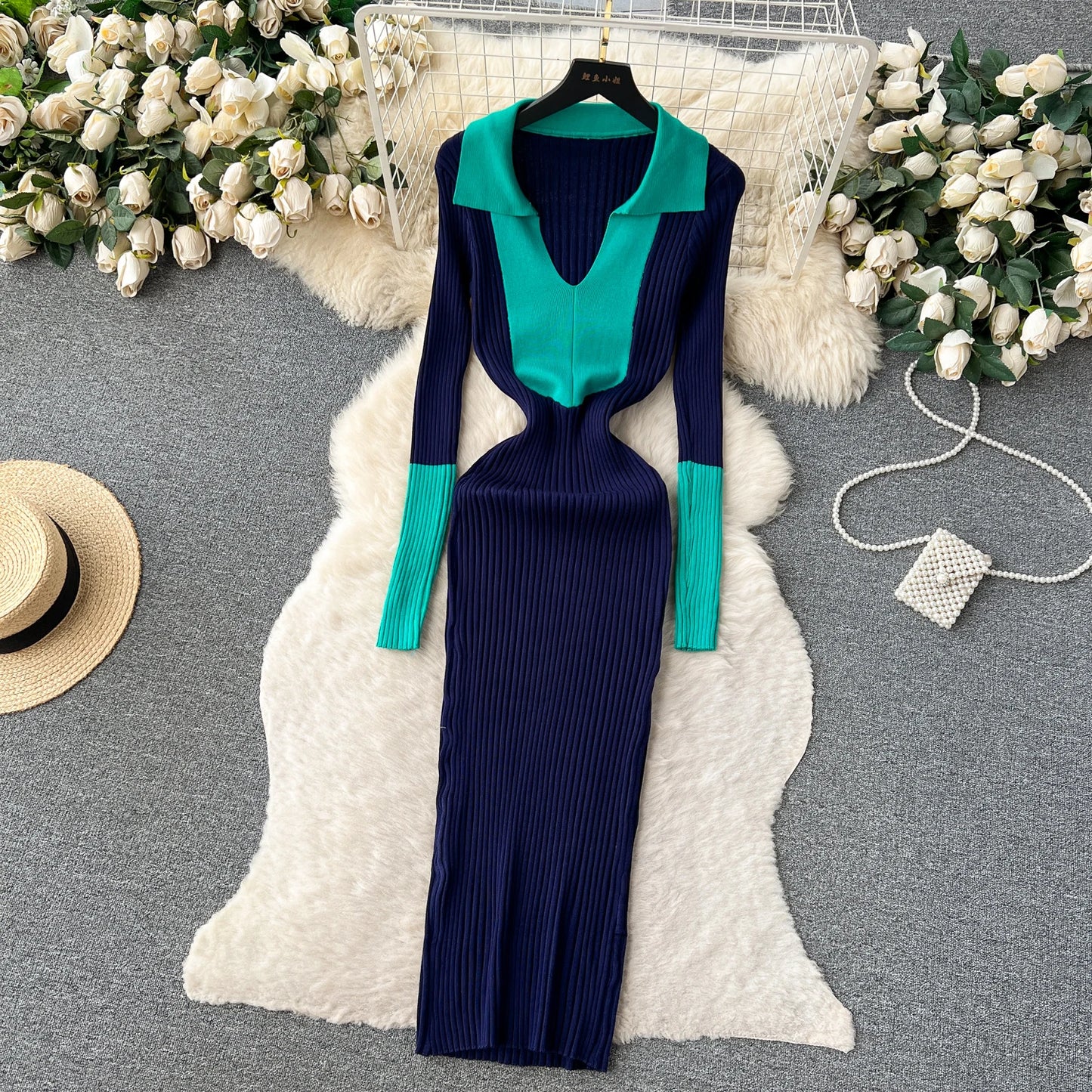 Elegant Polo-neck Long Sleeve Knit Bodycon Pencil Dress Slim Basic Fashion Sweater Vestido Sexy Women Autumn Winter Clothing
