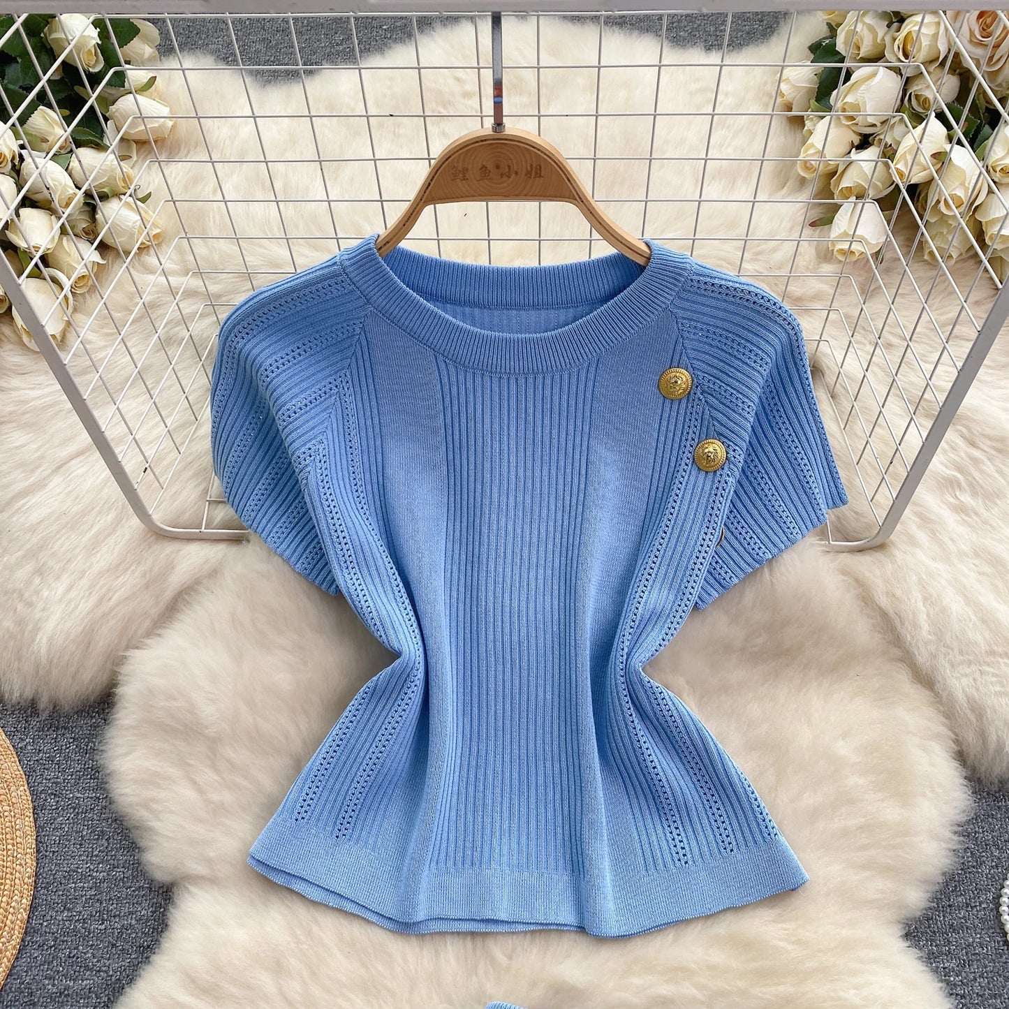 Women Chic Two Pieces Sets High Waist Sexy Pencil Wrap Pencil Skirt with Short Sleeve Knit Pullover Slim Fashion Sweater Set