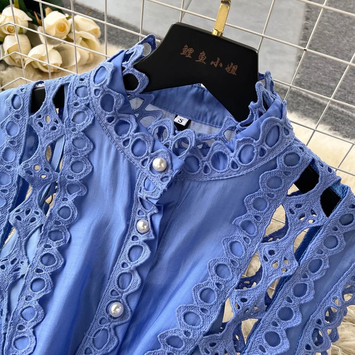 Summer Clothes Dresses For Women 2023 Elegant Vintage Embroidery Lace Dress Sleeveless Stand Neck Button Up Mini Dress With Belt