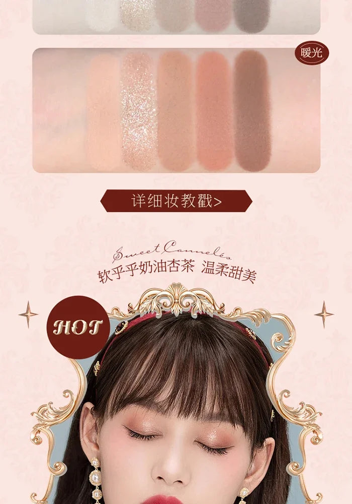 Flower Knows Strawberry Rococo Pressed Glitter Eyeshadow 5 Color Palette with Creamy Texture for Natural Makeup Eye Shadows