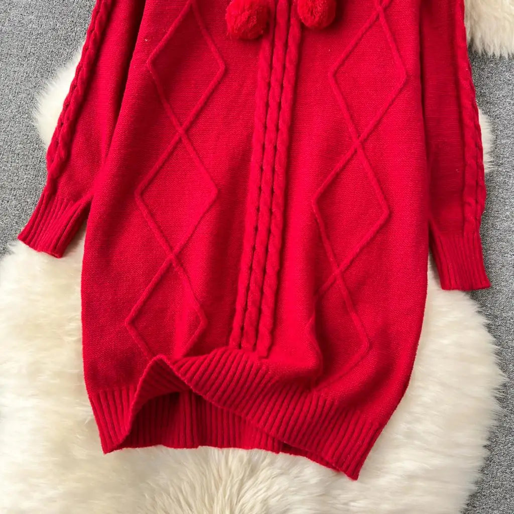 Y2k Sweet Knitted Dresses for Women Autumn Winter Christmas Sweater Loose Knitwears Mini Dress Korean Fashion Female Vestidos