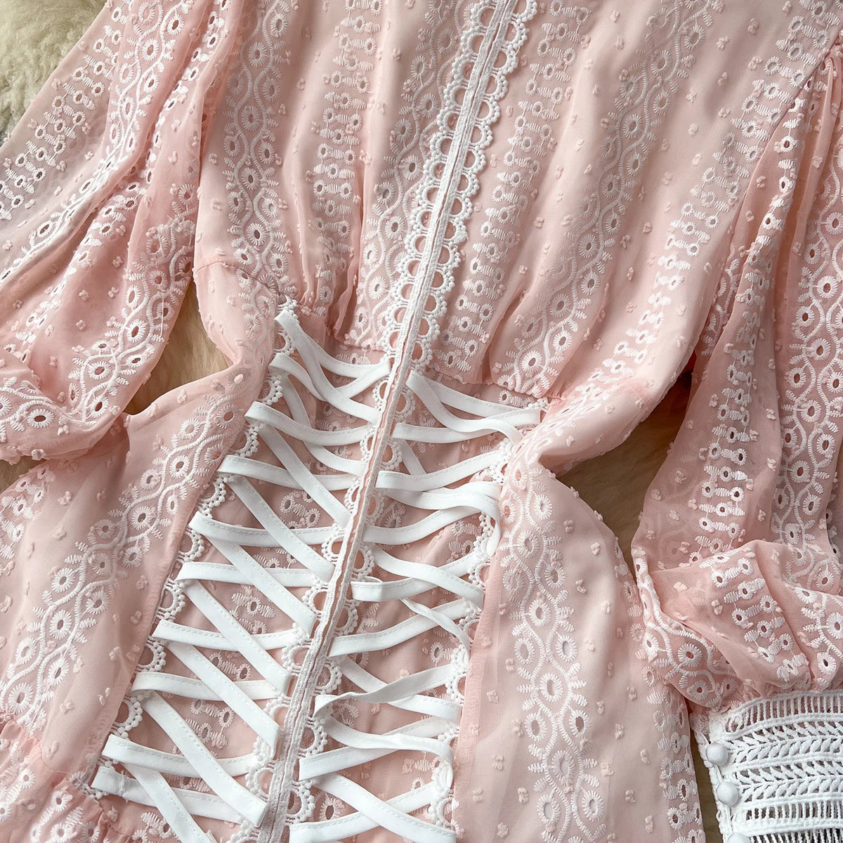 Dresses For Women 2023 Luxury Fashion Waist Lace Up Embroidery Dress Spring Long Sleeve Elegant Wedding Guest Party Mini Dress