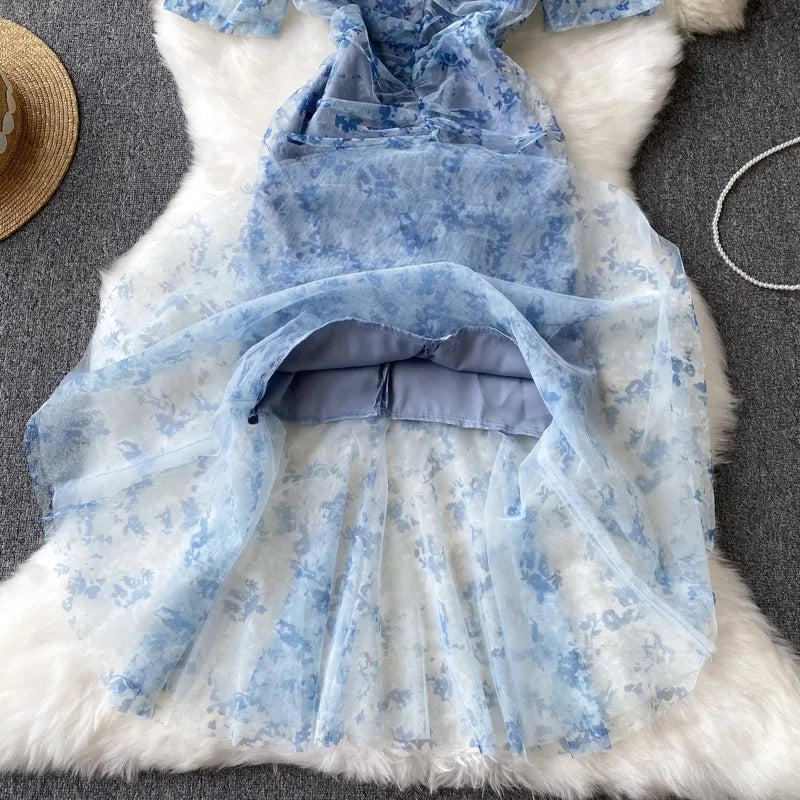 Summer Sexy Vintage Bodycon Women Dress Elegant Solid Print Slim Evening Party Club Prom Dresses Female Mesh Clothes Robe New