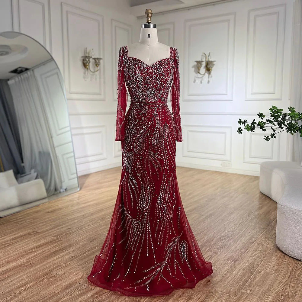 Serene Hill Arabic Pink Elegant Mermaid Overskirt Luxury Beaded Long Evening Dresses Gowns For Formal Occasion 2024 LA72441