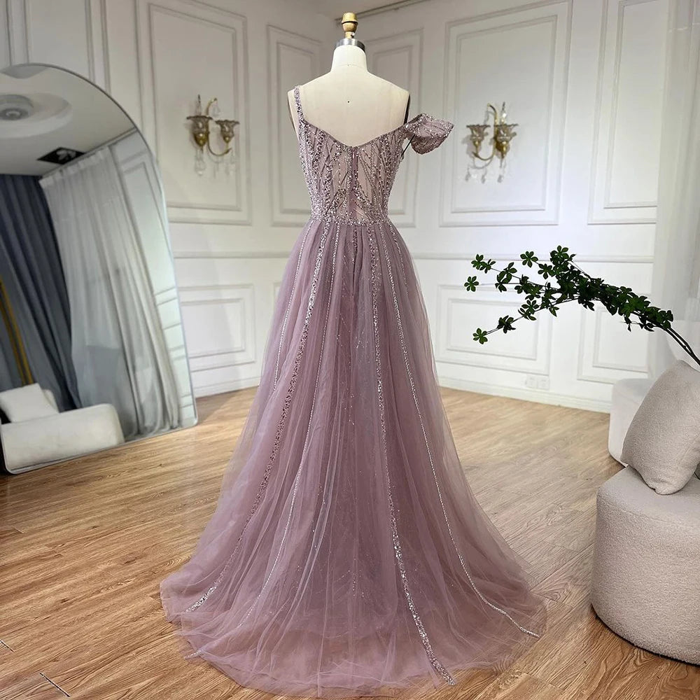 Serene Hill Golden Mermaid Evening Dress With Skirt - Women's Luxury Grey Beaded Spaghetti Strap Party 2024, LA72341