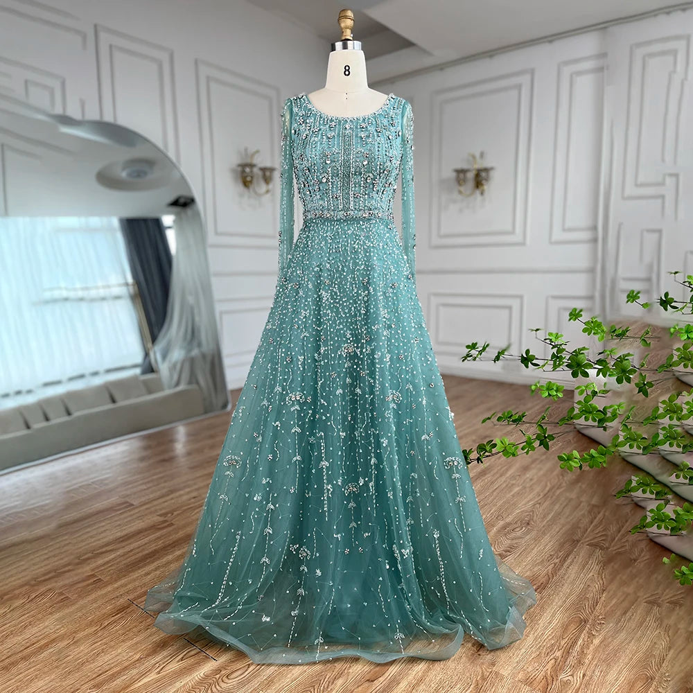 Dubai Arabic Designer Luxury Nude A Line Beaded Evening Dresses Gowns For Women Wedding Party 2023 BLA72088 Serene Hill