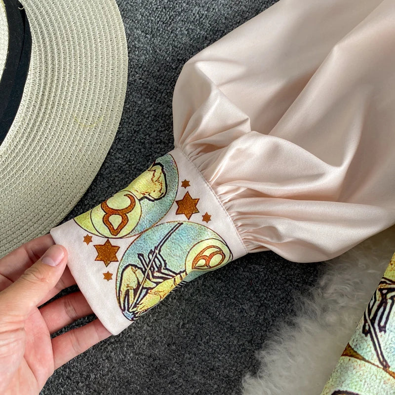 Women Printed Two Piece Set Retro Chic Spring Fragmented Flower Shorts+Long Sleeve Shirt Top Elegant Suits Spring Summer Outfits
