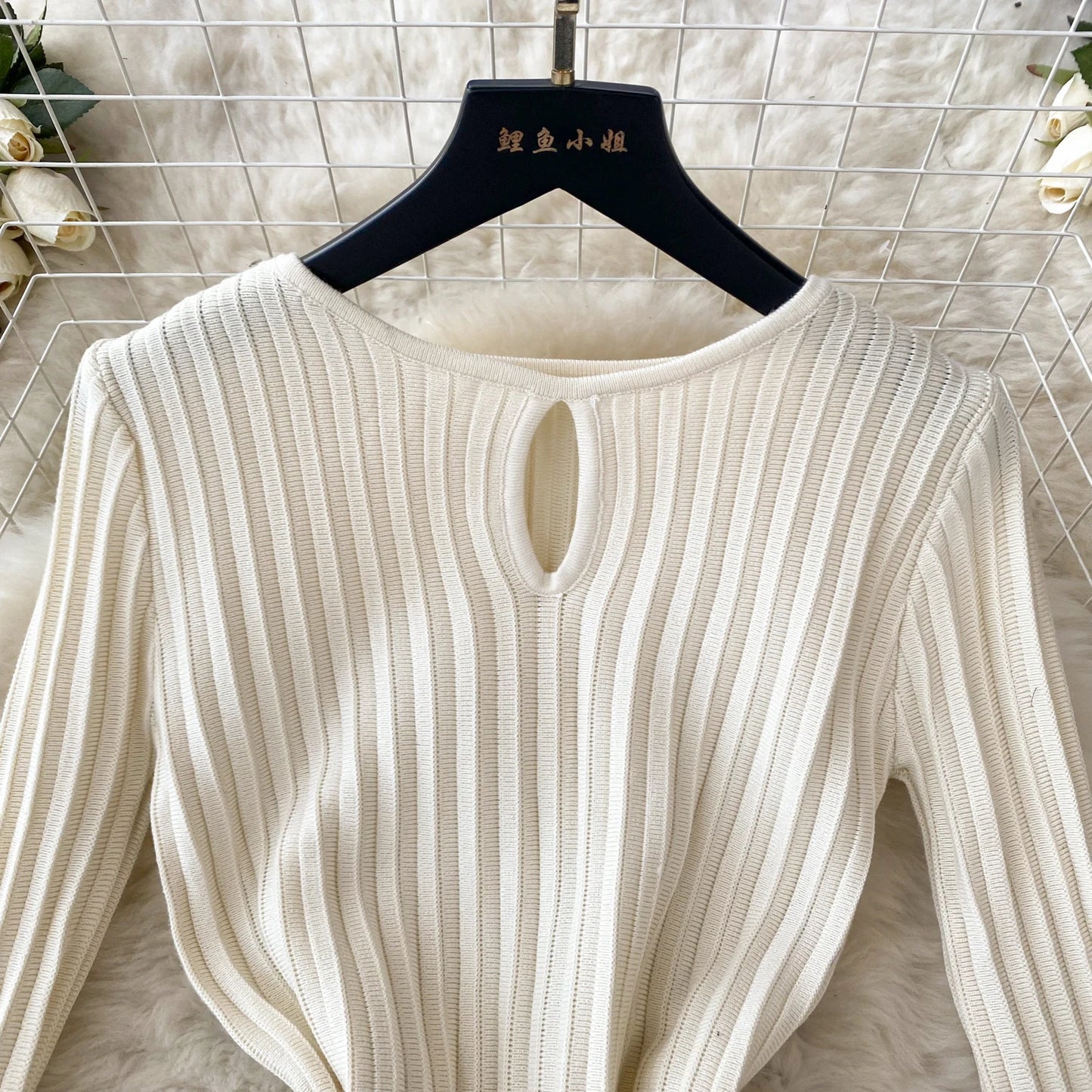 Women Chic Elegant O Neck Long Sleeve Dress French Sexy Fashion Knit Elastic Slim A-line Mini Dress