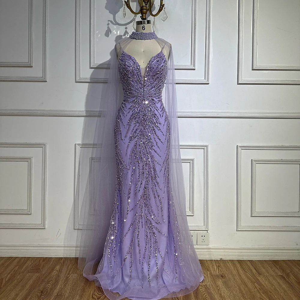 Serene Hill Spaghetti Strap Long Cloak Mermaid Caramel Beaded  Luxury Evening Dresses Gowns for Women's Party 2024 LA72768