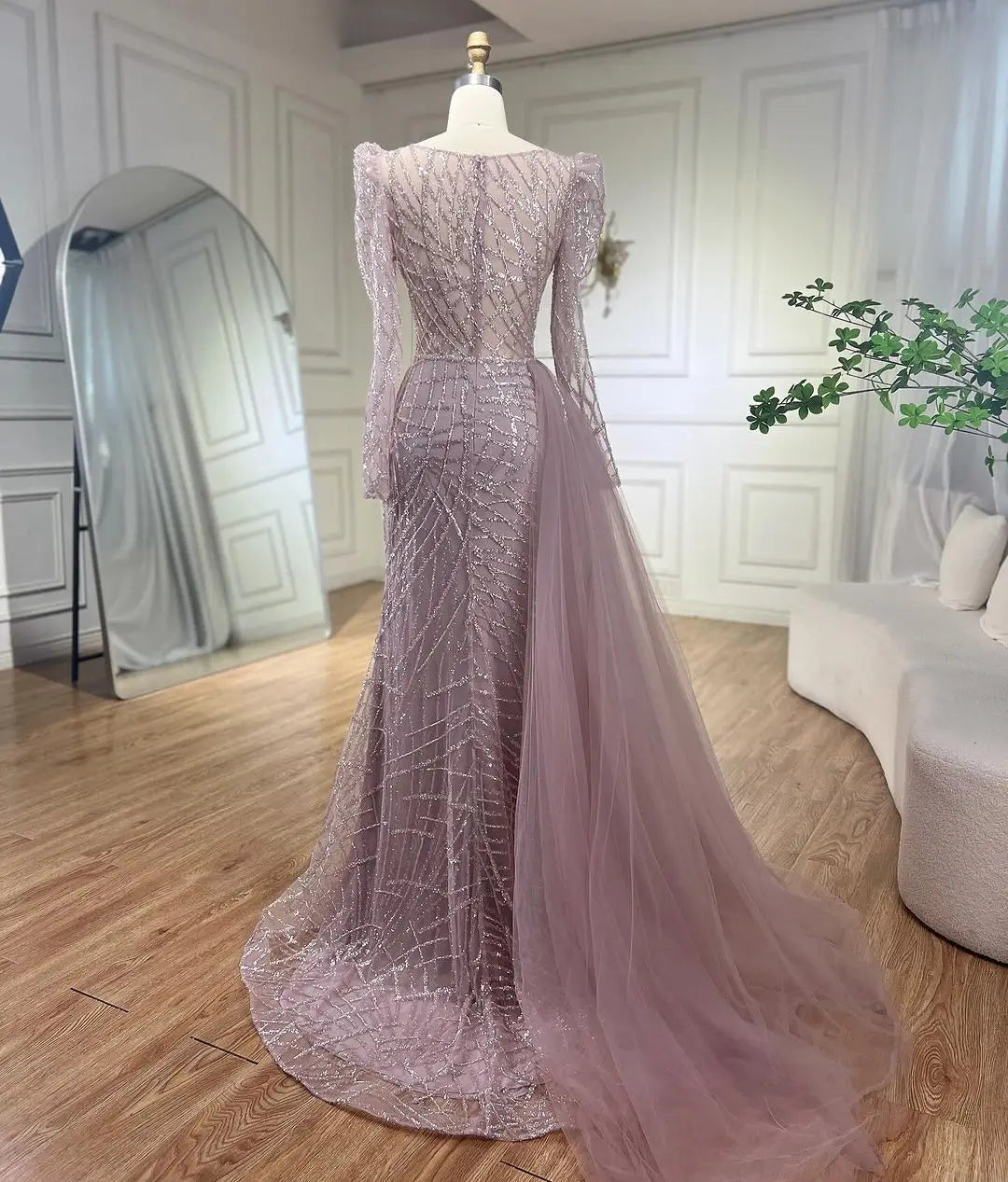 SERENE HILL Arabic Muslim Pink Mermaid Luxury Beaded Evening Dresses 2024 Gowns With Skirt For Women Wedding Party GLA72206