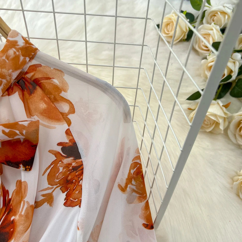 Elegant Casual Women Fashion Floral Print Long Dress Vintage Pleated A-Line Maxi Boho Beach Party Robe Female Clothes Mujers