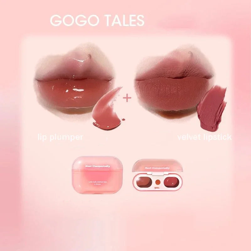 GOGO TALES Double Lip Gloss Mirror Finish Nude Color Korean Lipstick Matte, Non-Sticky Lip Mud for Long-Lasting Vegan Makeup