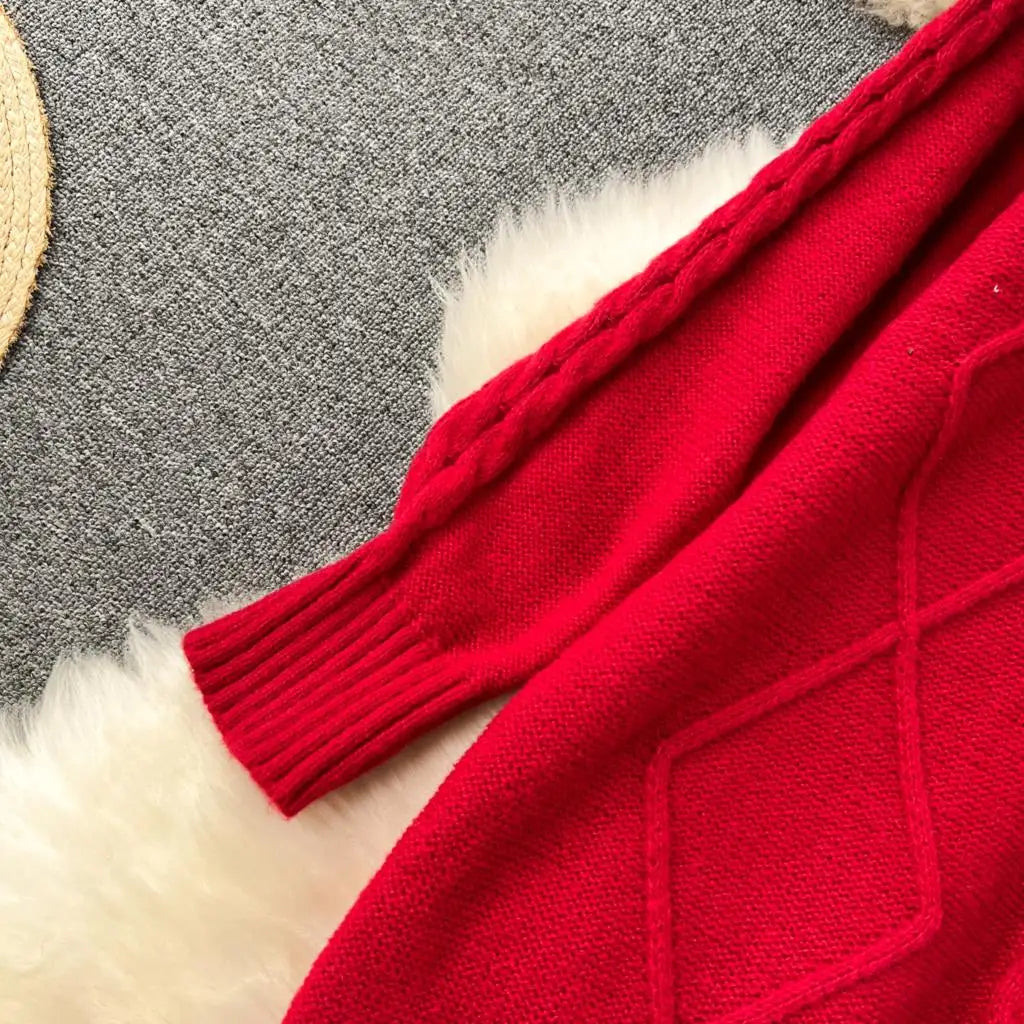 Y2k Sweet Knitted Dresses for Women Autumn Winter Christmas Sweater Loose Knitwears Mini Dress Korean Fashion Female Vestidos