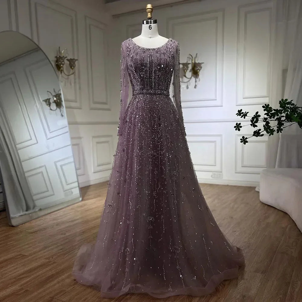 Dubai Arabic Designer Luxury Nude A Line Beaded Evening Dresses Gowns For Women Wedding Party 2023 BLA72088 Serene Hill