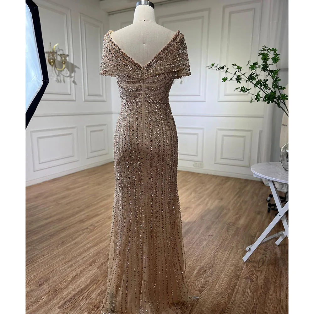 Silver Nude Mermaid Evening Gowns for Women 2023 Dubai Luxury Beading Sparkle Sleeveless Sexy Formal Dress BLA71686 Serene Hill