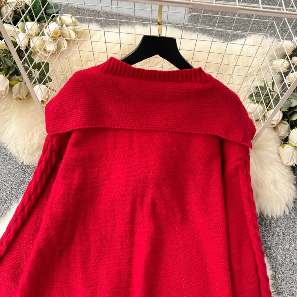 Y2k Sweet Knitted Dresses for Women Autumn Winter Christmas Sweater Loose Knitwears Mini Dress Korean Fashion Female Vestidos