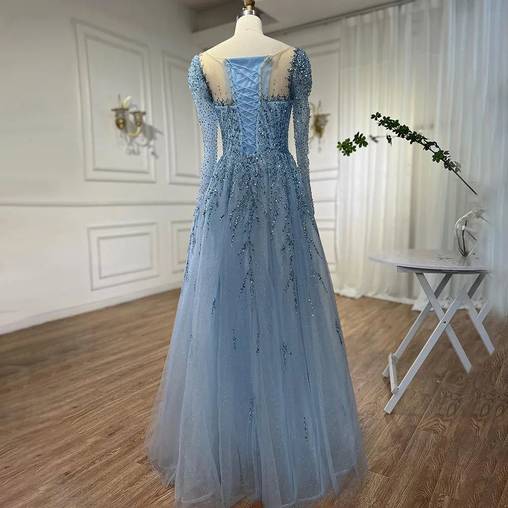 Serene Hill Muslim Pink A Line Beaded Luxury Dubai Long Evening Dresses Gowns 2024  For Woman Wedding Party LA71915
