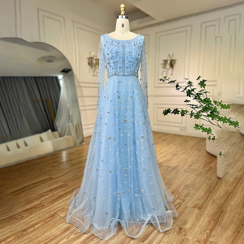 Dubai Arabic Designer Luxury Nude A Line Beaded Evening Dresses Gowns For Women Wedding Party 2023 BLA72088 Serene Hill