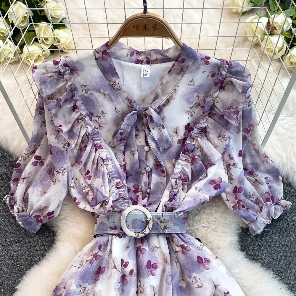 Summer Women Fashion Floral Print Casual Midi Dress Short Sleeve A-Line Maxi Boho Holiday Clothes Female Long Robe Mujers New