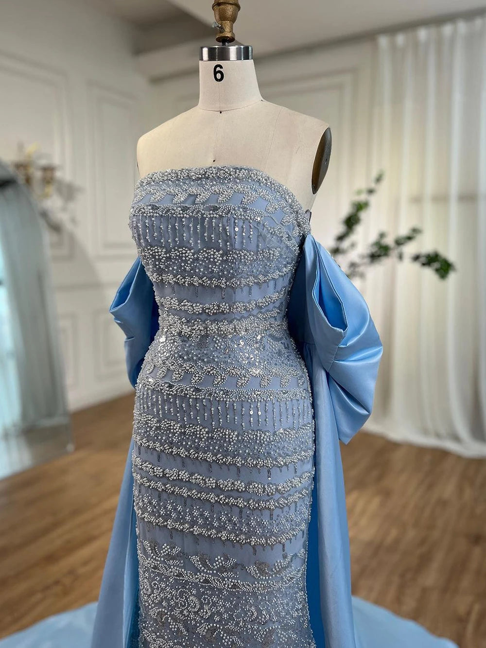 Serene Hill-Sage Green Mermaid Evening Dresses for Women, Strapless, Elegant, Sexy, Beaded, Wedding Party, 2023, BLA72126
