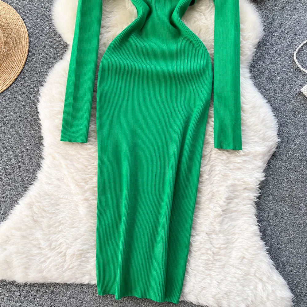 Chic Sexy Criss-cross Halter Elegant Pencil Dress Fashion Slim Knit Long Sleeve Birthday Party Vestidos Women Autumn Winter Robe