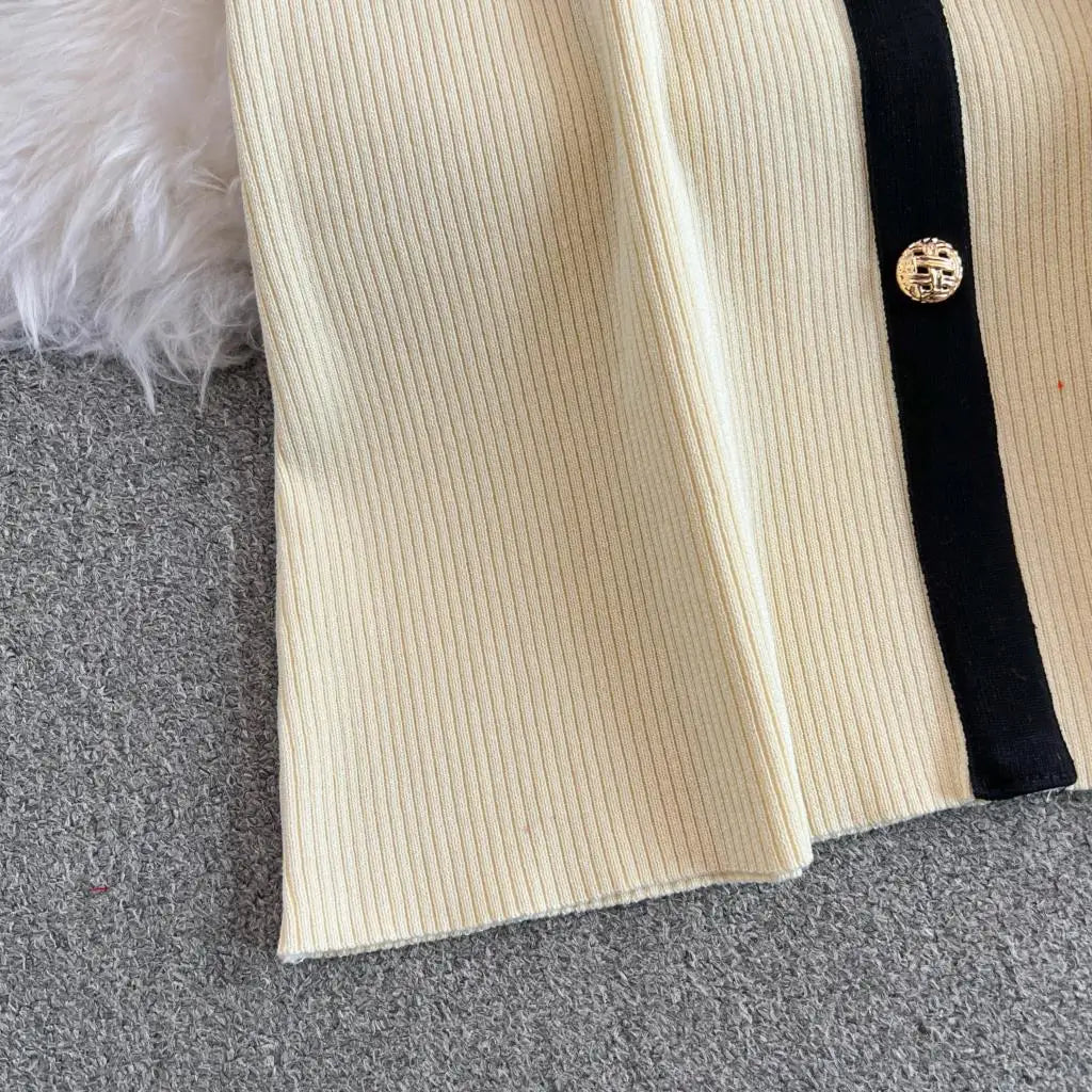 Elegant Women Fashion Casual Bodycon Knitted Dress Vintage Single Breasted Party Birthday Prom Vestidos Female Clothes Long Robe